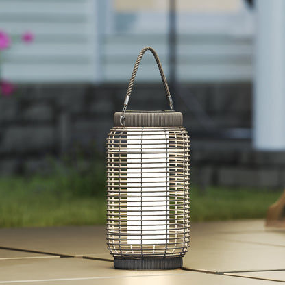 Solar Outdoor Lamp Garden Floor Lamp with PE Wicker Resin LED Garden Light Steel Automatic On/Off Switch Ø18 x 37 cm Grey