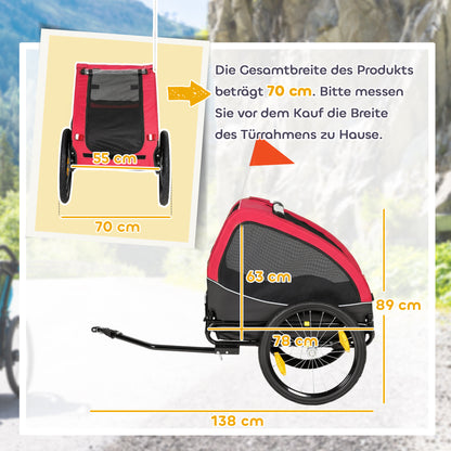 Foldable Dog Bike Trailer with Reflectors, Mesh Windows, Wheels, Door & Safety Flag — Red (up to 44 lb)
