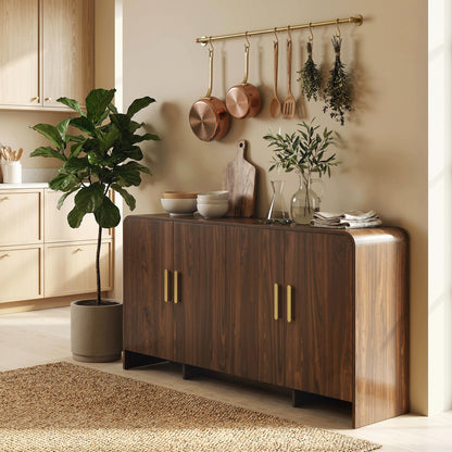 Modern Sideboard, 59.8 in Buffet Cabinet with 4 Storage Compartments, Soft-Close Doors, TV Stand for TVs up to 72 in, Walnut Brown