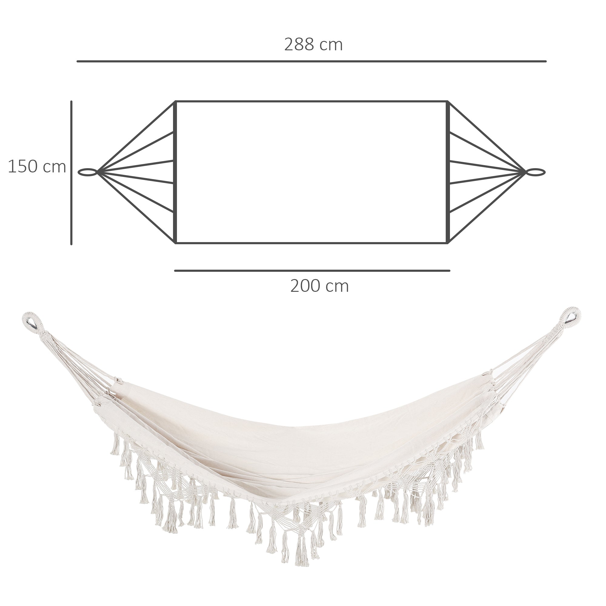 Portable Bohemian Chic Travel Hammock Hammock Fabric total dimensions 2.88L x 1.5W m Cotton Polyester Beige