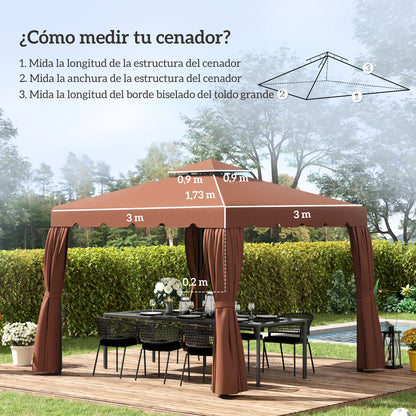 Replacement Canopy for 3x3m Gazebo Double Roof Replacement Cover with 8 Drainage Holes Replacement Canopy for Gazebo Pavilion Brown