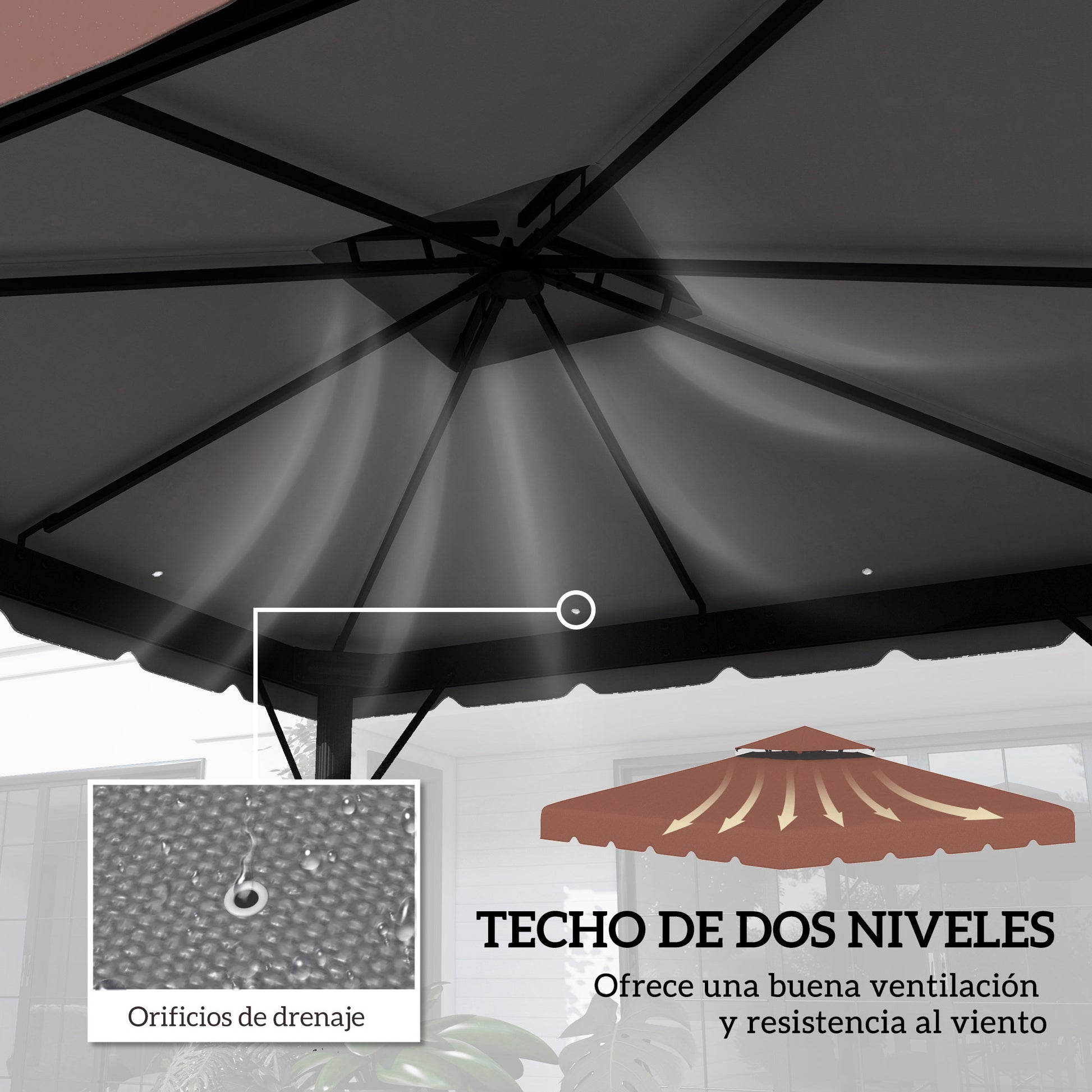 Replacement Canopy for 3x3m Gazebo Double Roof Replacement Cover with 8 Drainage Holes Replacement Canopy for Gazebo Pavilion Brown