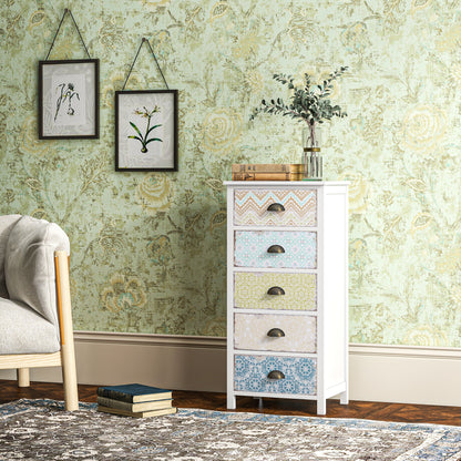 Chest of Drawers with 5 Drawers, Storage Cabinet with Tilt Protection for Living Room, Bedroom, Multicolor