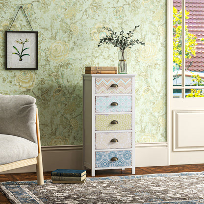 Chest of Drawers with 5 Drawers, Storage Cabinet with Tilt Protection for Living Room, Bedroom, Multicolor