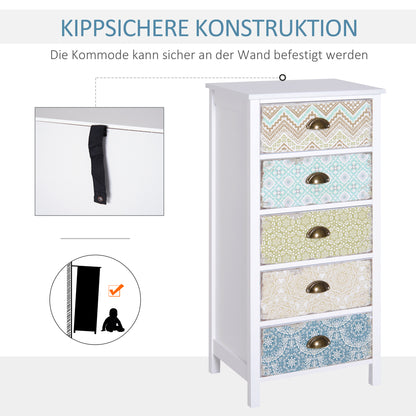Chest of Drawers with 5 Drawers, Storage Cabinet with Tilt Protection for Living Room, Bedroom, Multicolor