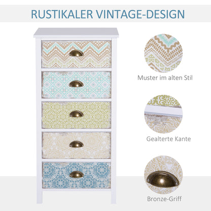 Chest of Drawers with 5 Drawers, Storage Cabinet with Tilt Protection for Living Room, Bedroom, Multicolor