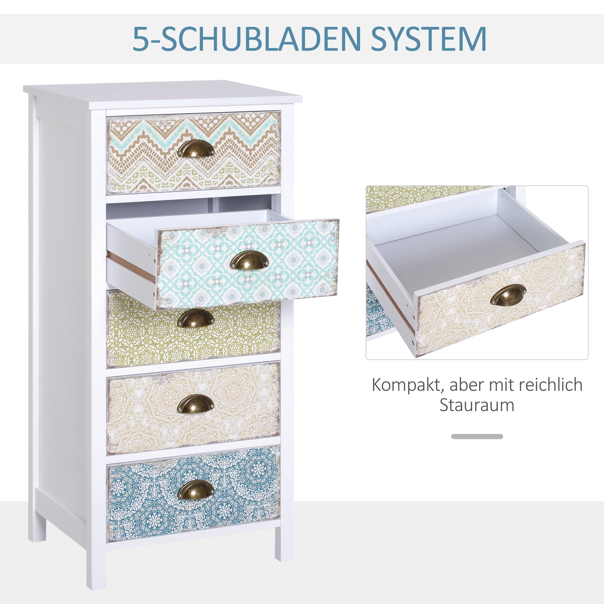 Chest of Drawers with 5 Drawers, Storage Cabinet with Tilt Protection for Living Room, Bedroom, Multicolor