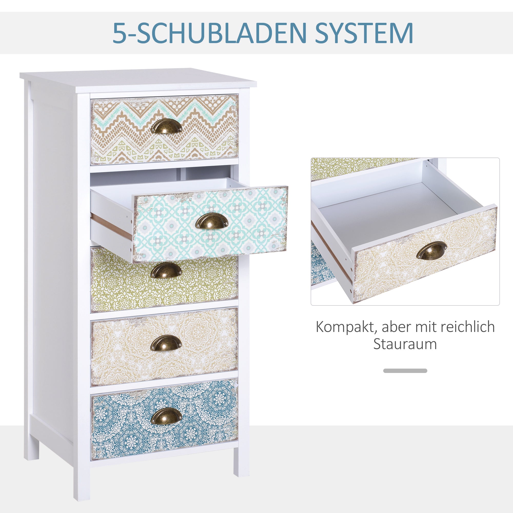 Chest of Drawers with 5 Drawers, Storage Cabinet with Tilt Protection for Living Room, Bedroom, Multicolor