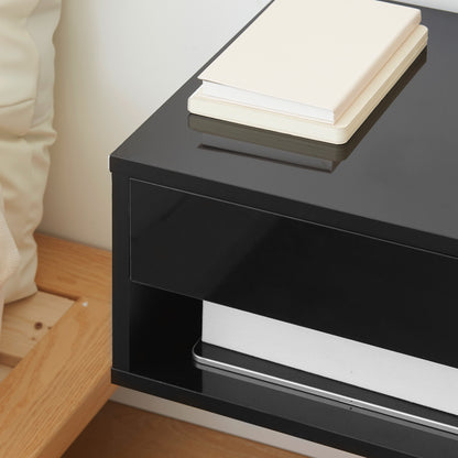 Set of 2 wall-mounted bedside tables nightstand - sliding drawer, niche, tabletop - wood dim. 37L x 32W x 21H cm black