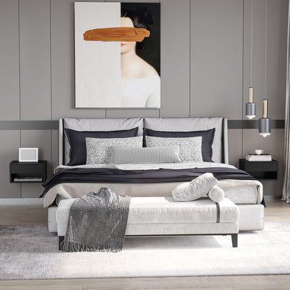 Set of 2 wall-mounted bedside tables nightstand - sliding drawer, niche, tabletop - wood dim. 37L x 32W x 21H cm black