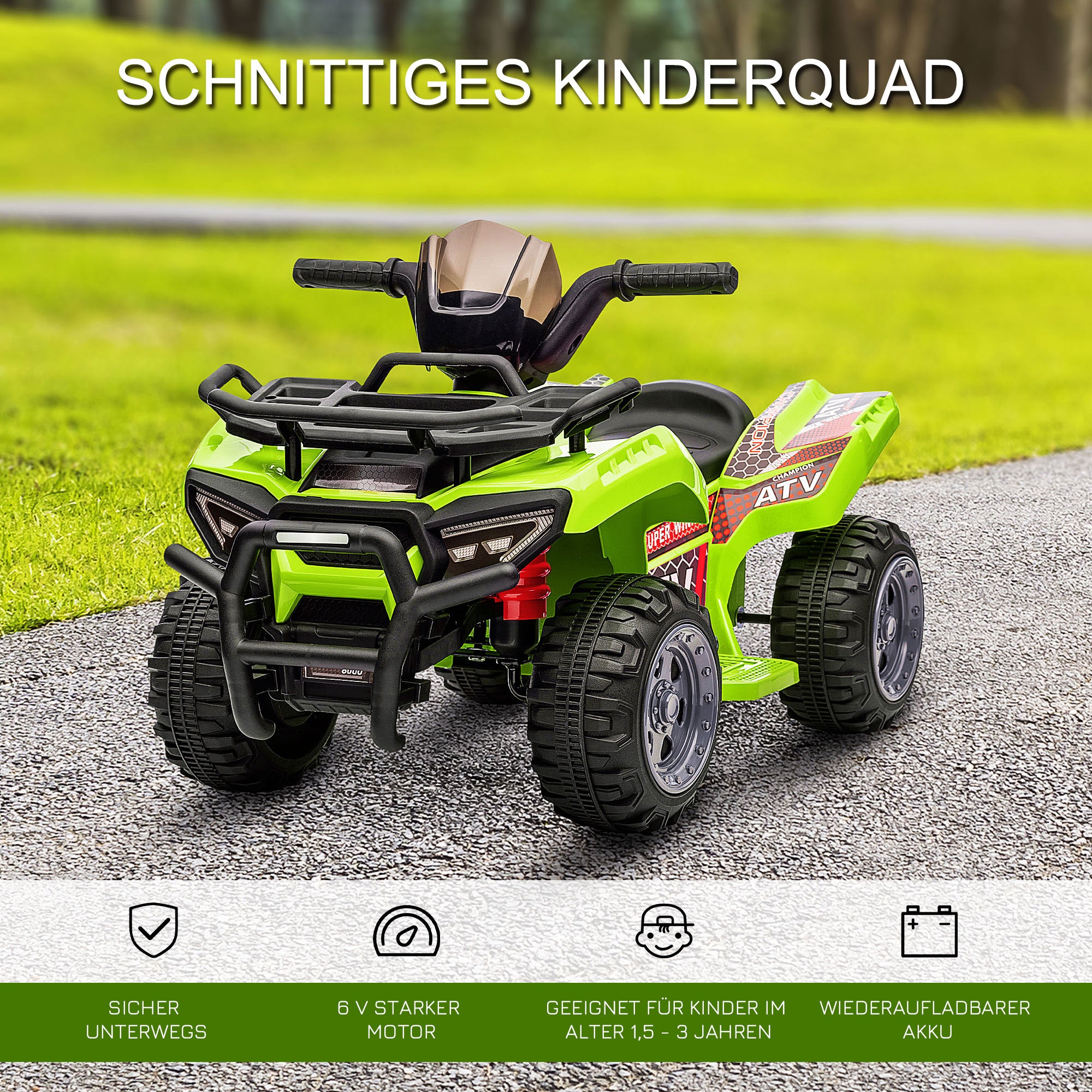 Kids Quad Electric 6V Children's Quad with Forward Function, Music, Electric Quad for Children 1.5-3 Years Green