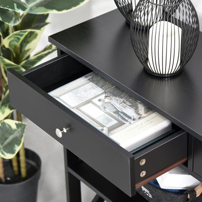 Entryway Console Table with 2 Drawers and 2 Lower Shelves Modern Furniture Raised Base Anti-Tip 100x30.5x80 cm Black