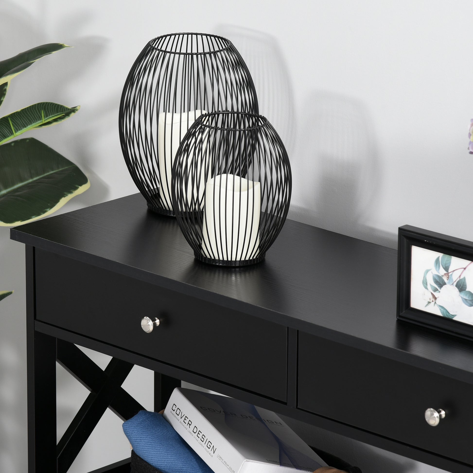 Entryway Console Table with 2 Drawers and 2 Lower Shelves Modern Furniture Raised Base Anti-Tip 100x30.5x80 cm Black