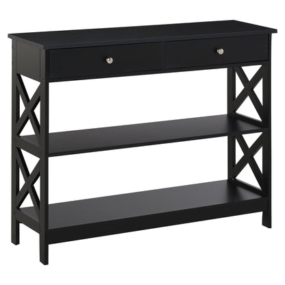 Entryway Console Table with 2 Drawers and 2 Lower Shelves Modern Furniture Raised Base Anti-Tip 100x30.5x80 cm Black