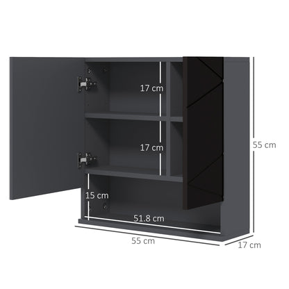 Bathroom Cabinet with Mirror and 2 Doors, Wall Mounted Bathroom Mirror with Adjustable Shelves in Wood, 55x17x55cm, Black