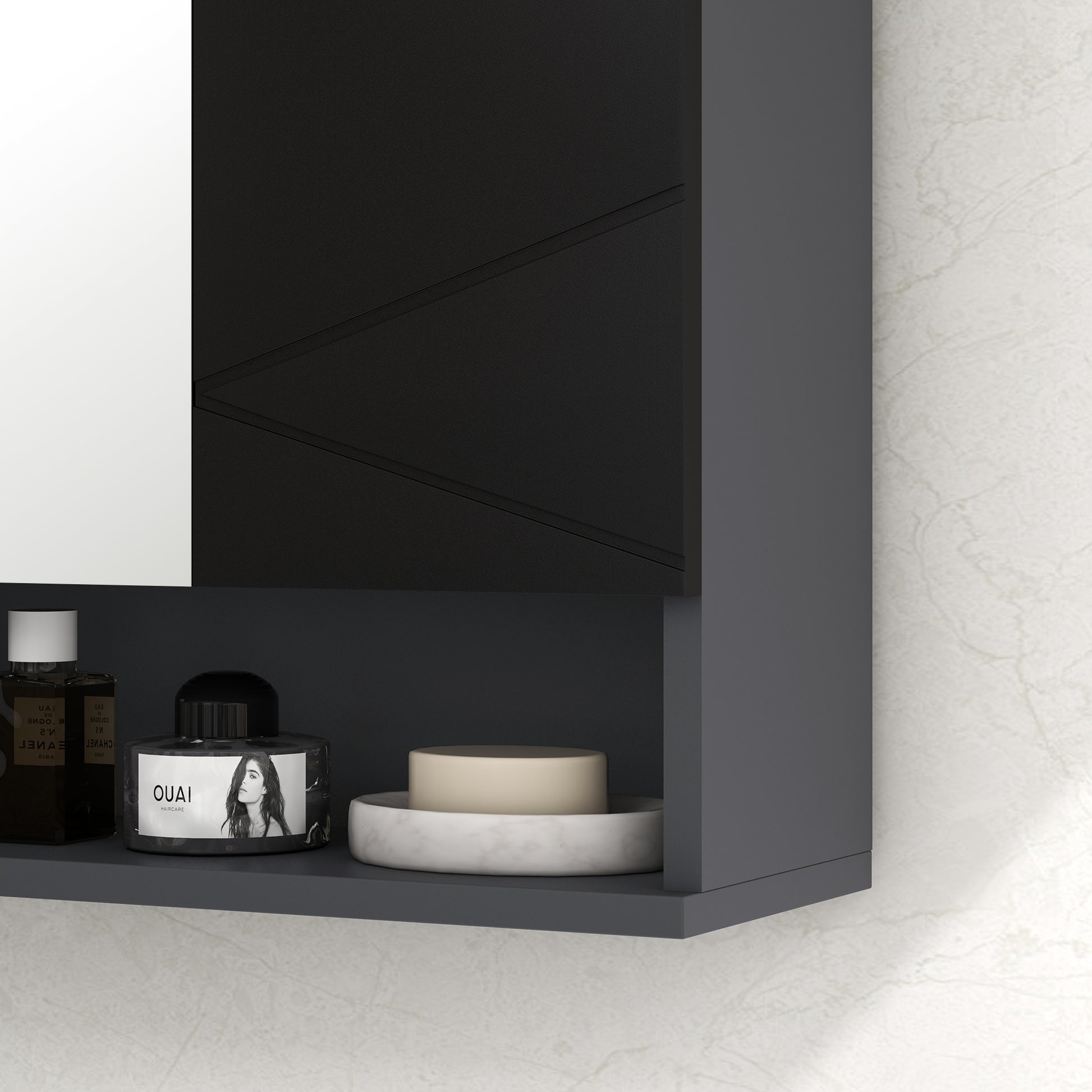 Bathroom Cabinet with Mirror and 2 Doors, Wall Mounted Bathroom Mirror with Adjustable Shelves in Wood, 55x17x55cm, Black