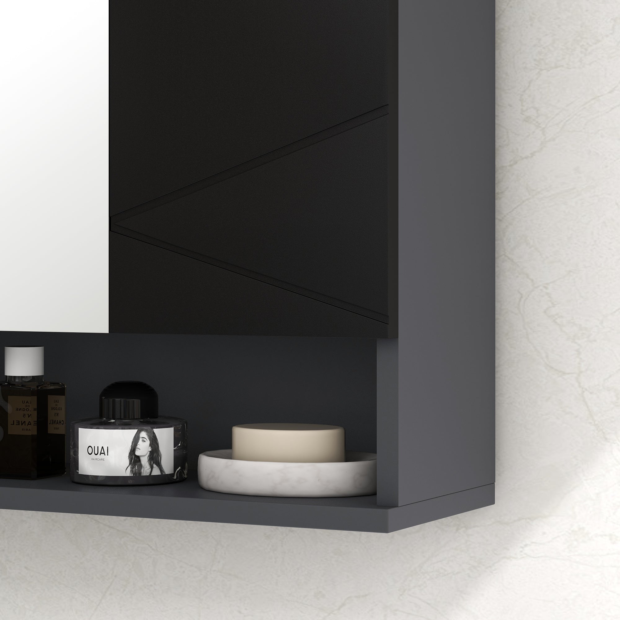 Bathroom Cabinet with Mirror and 2 Doors, Wall Mounted Bathroom Mirror with Adjustable Shelves in Wood, 55x17x55cm, Black