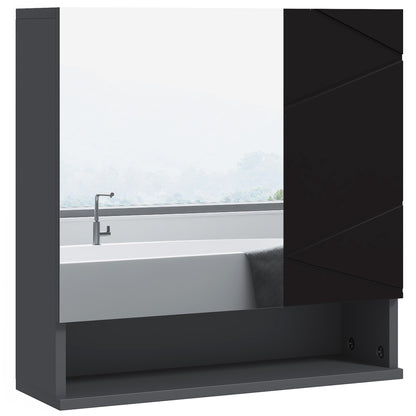 Bathroom Cabinet with Mirror and 2 Doors, Wall Mounted Bathroom Mirror with Adjustable Shelves in Wood, 55x17x55cm, Black