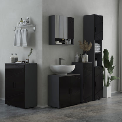 Bathroom Cabinet with Mirror and 2 Doors, Wall Mounted Bathroom Mirror with Adjustable Shelves in Wood, 55x17x55cm, Black