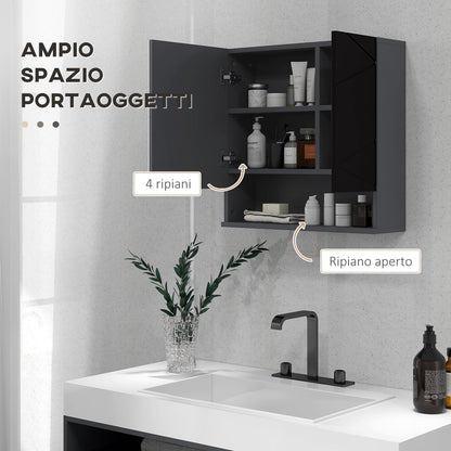 Bathroom Cabinet with Mirror and 2 Doors, Wall Mounted Bathroom Mirror with Adjustable Shelves in Wood, 55x17x55cm, Black