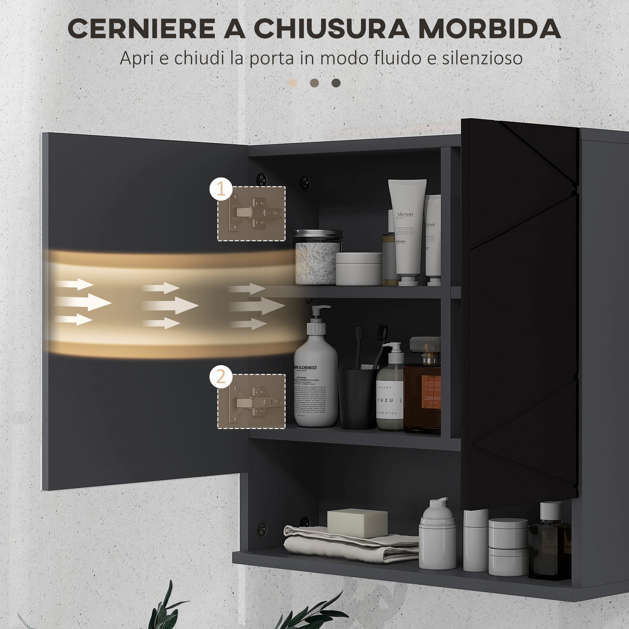 Bathroom Cabinet with Mirror and 2 Doors, Wall Mounted Bathroom Mirror with Adjustable Shelves in Wood, 55x17x55cm, Black