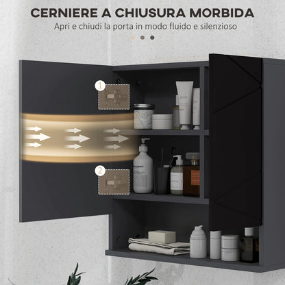 Bathroom Cabinet with Mirror and 2 Doors, Wall Mounted Bathroom Mirror with Adjustable Shelves in Wood, 55x17x55cm, Black