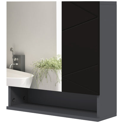 Bathroom Cabinet with Mirror and 2 Doors, Wall Mounted Bathroom Mirror with Adjustable Shelves in Wood, 55x17x55cm, Black