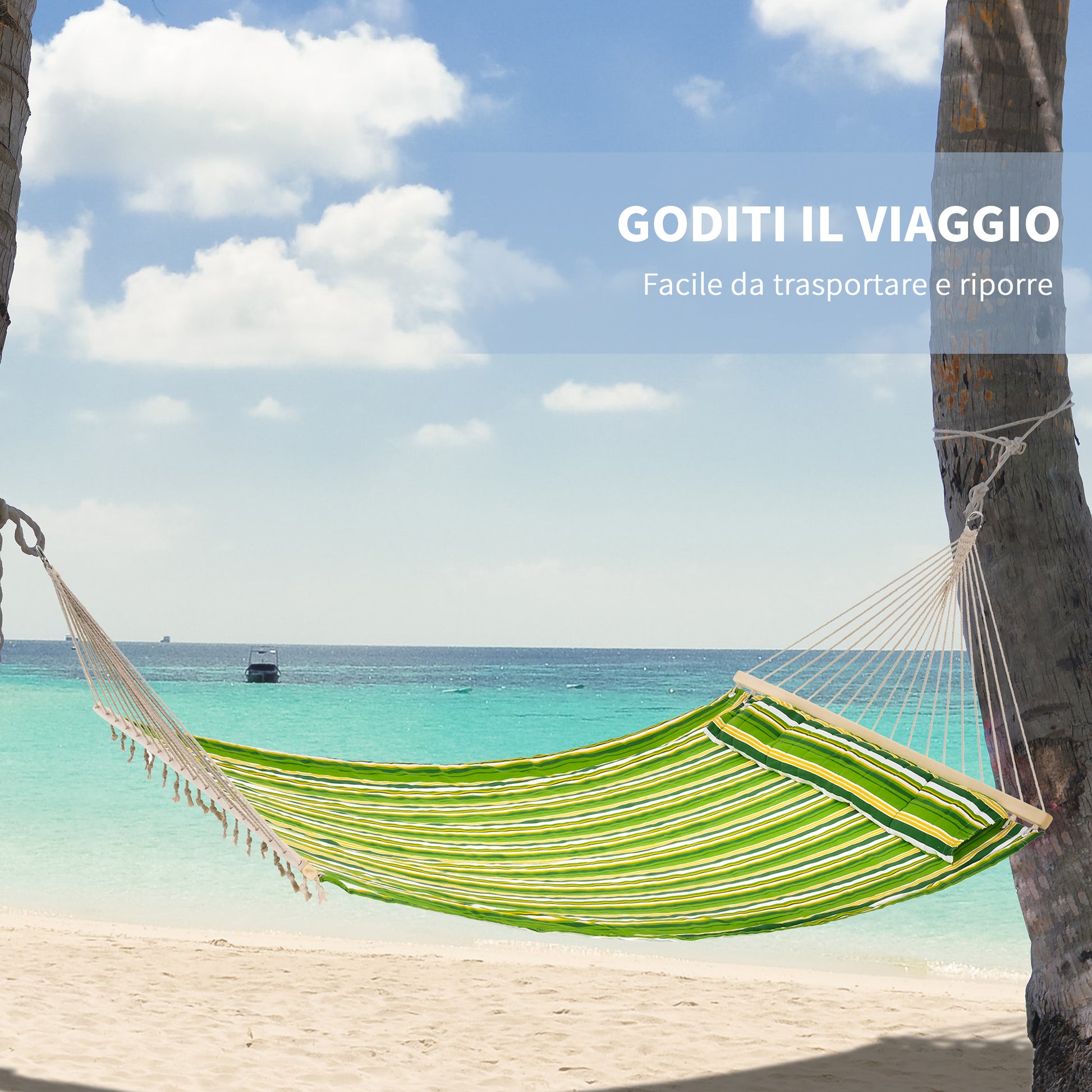 Hammock Double Garden Hammock for 2 Persons, Suspended Swing for Camping in Cotton and Polyester with Pillow 188x140cm