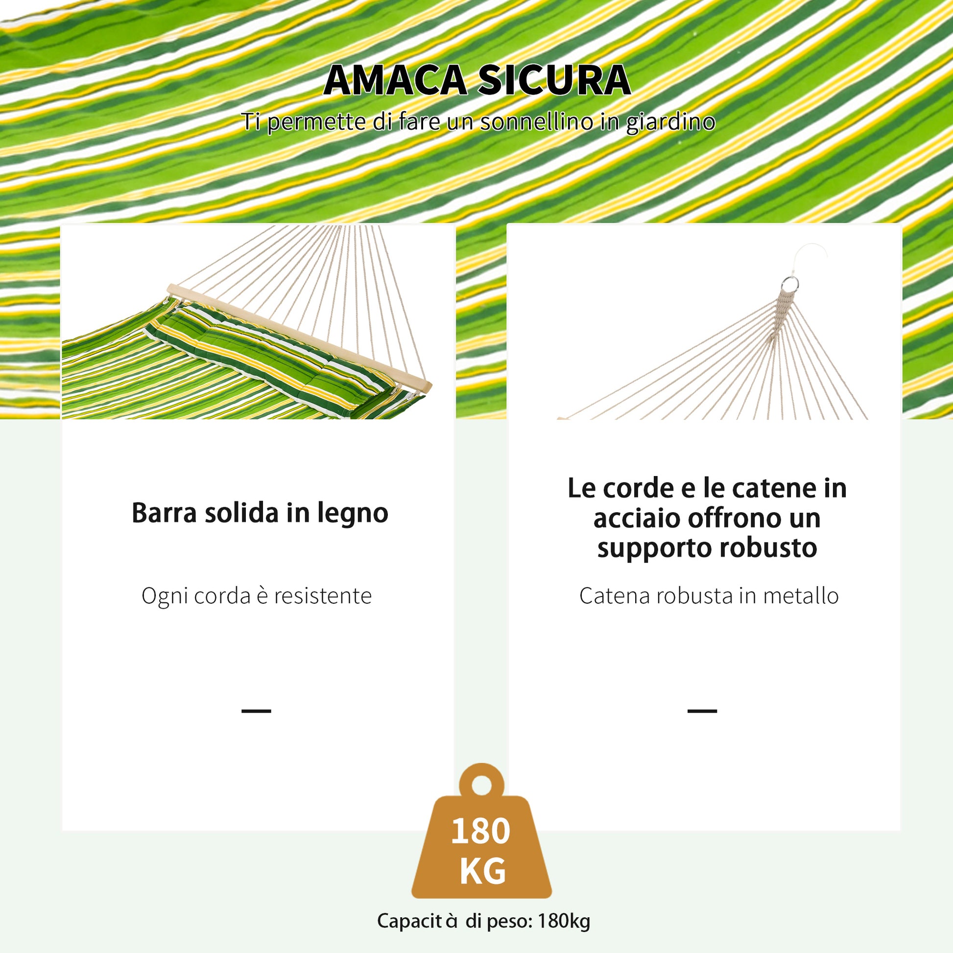 Hammock Double Garden Hammock for 2 Persons, Suspended Swing for Camping in Cotton and Polyester with Pillow 188x140cm