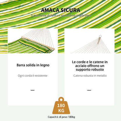 Hammock Double Garden Hammock for 2 Persons, Suspended Swing for Camping in Cotton and Polyester with Pillow 188x140cm