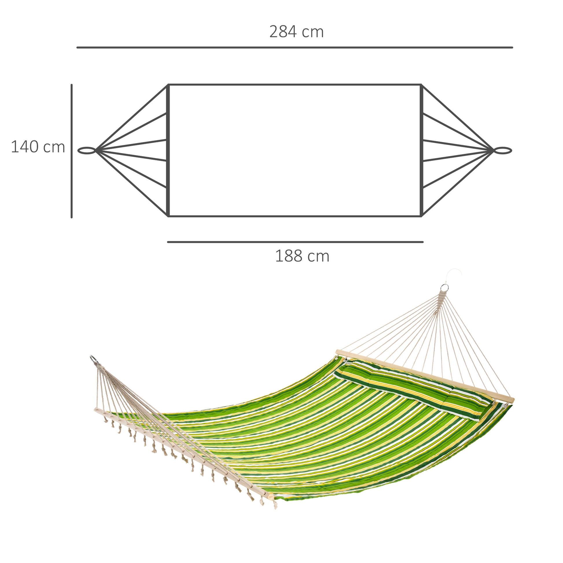 Hammock Double Garden Hammock for 2 Persons, Suspended Swing for Camping in Cotton and Polyester with Pillow 188x140cm