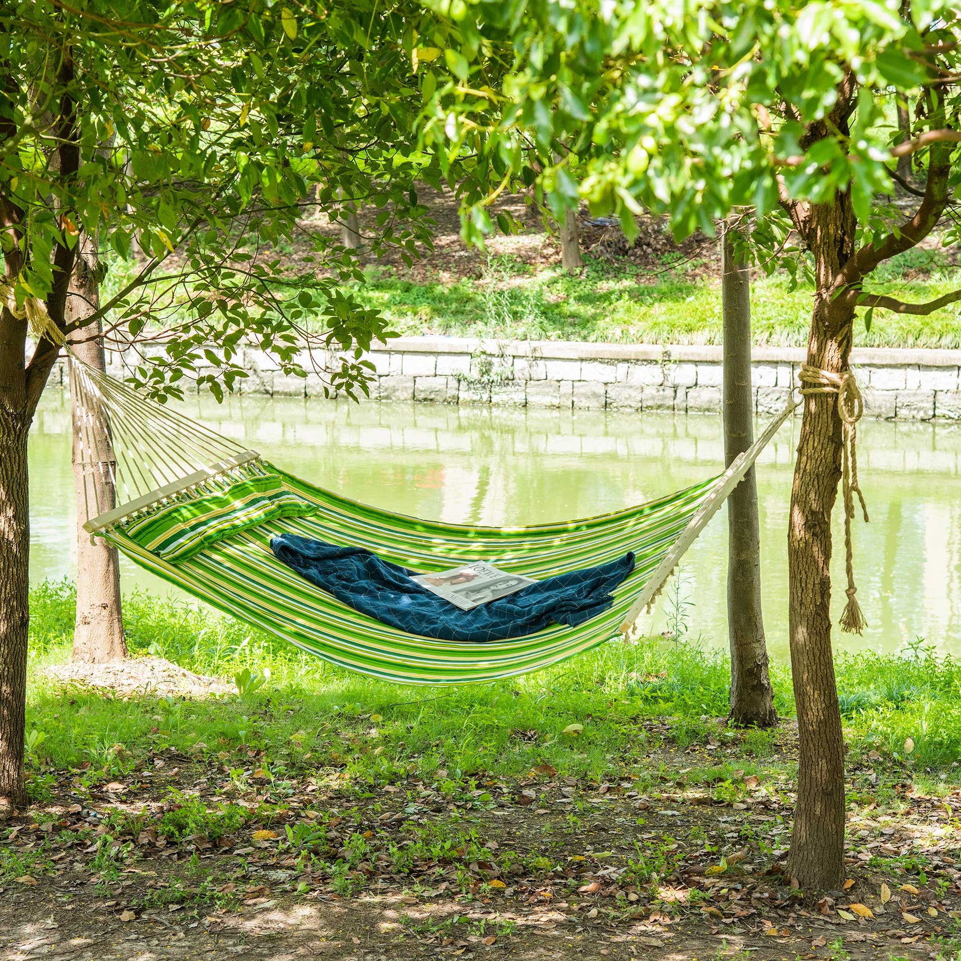 Hammock Double Garden Hammock for 2 Persons, Suspended Swing for Camping in Cotton and Polyester with Pillow 188x140cm