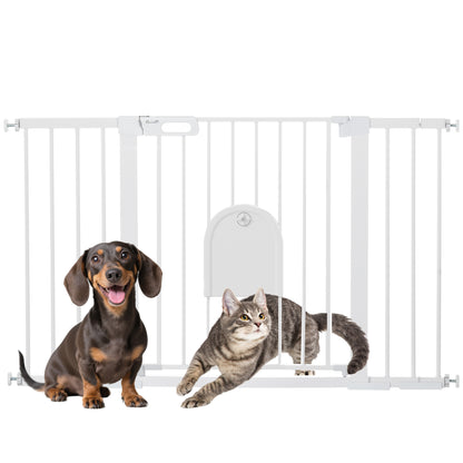 Pet Safety Gate Stair Gate Dog Pet Barrier Safety Gate for Pet Pet Gate Clamp Mount Steel White 75-131 x 76 cm