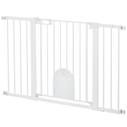 Pet Safety Gate Stair Gate Dog Pet Barrier Safety Gate for Pet Pet Gate Clamp Mount Steel White 75-131 x 76 cm