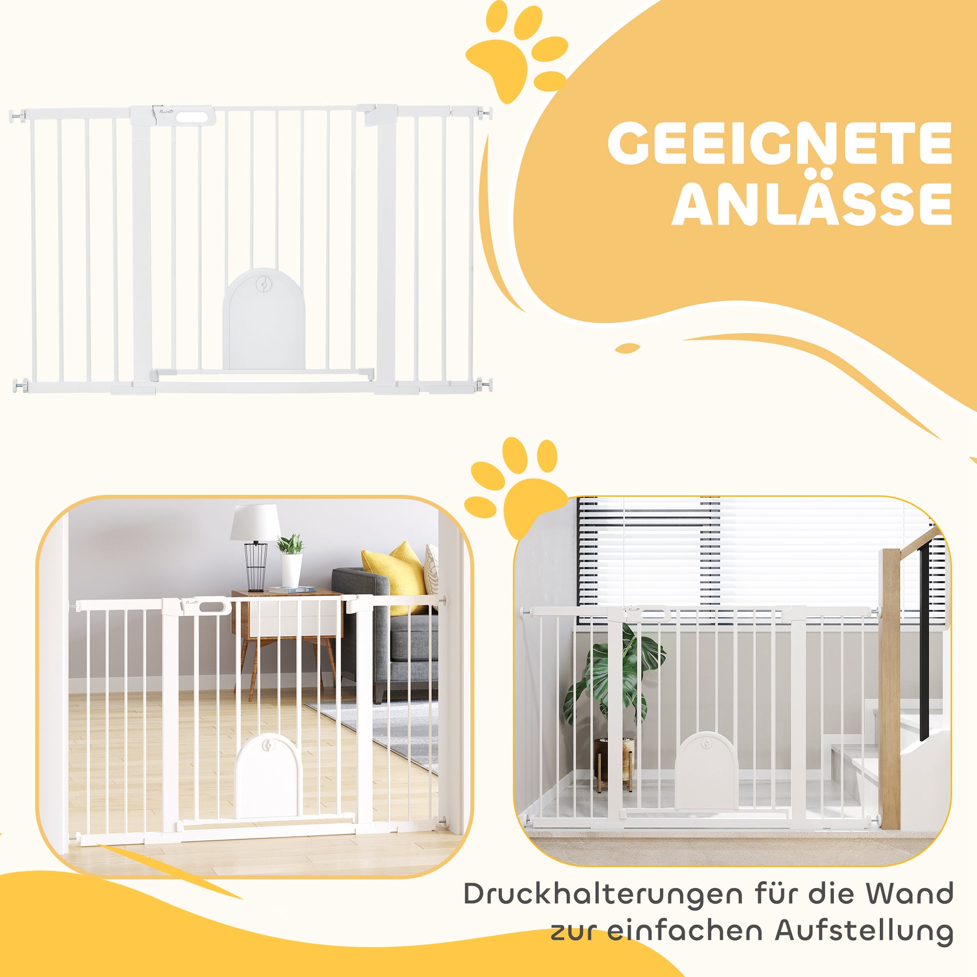 Pet Safety Gate Stair Gate Dog Pet Barrier Safety Gate for Pet Pet Gate Clamp Mount Steel White 75-131 x 76 cm