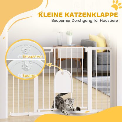 Pet Safety Gate Stair Gate Dog Pet Barrier Safety Gate for Pet Pet Gate Clamp Mount Steel White 75-131 x 76 cm