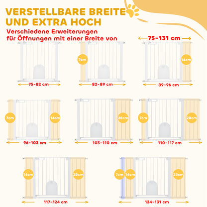 Pet Safety Gate Stair Gate Dog Pet Barrier Safety Gate for Pet Pet Gate Clamp Mount Steel White 75-131 x 76 cm