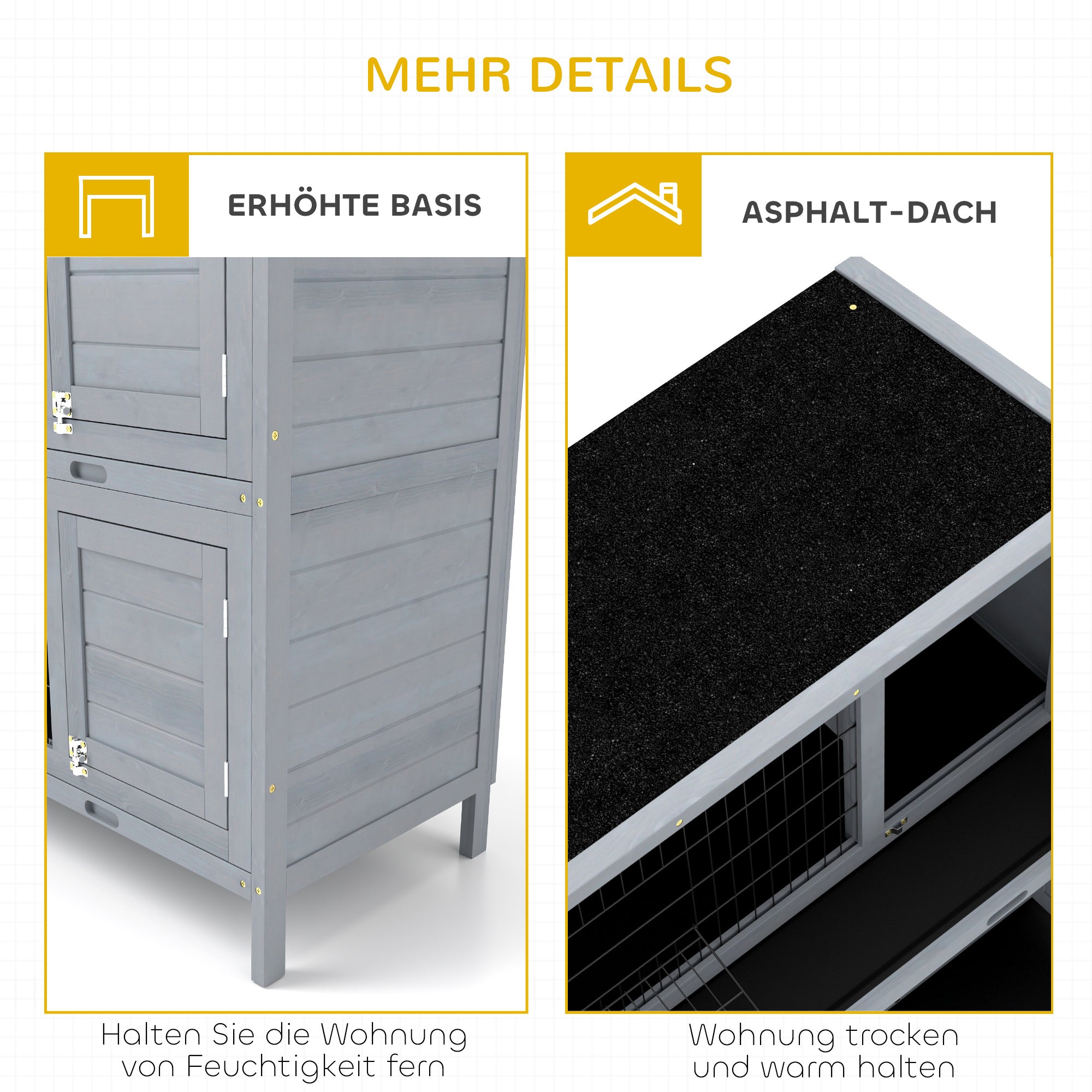 Wooden 2-Tier Rabbit Hutch with Asphalt Roof & Removable Tray, 136.4 x 50 x 93 cm (53.7 x 19.7 x 36.6 in) — Weatherproof Indoor/Outdoor Small Animal Cage, Gray
