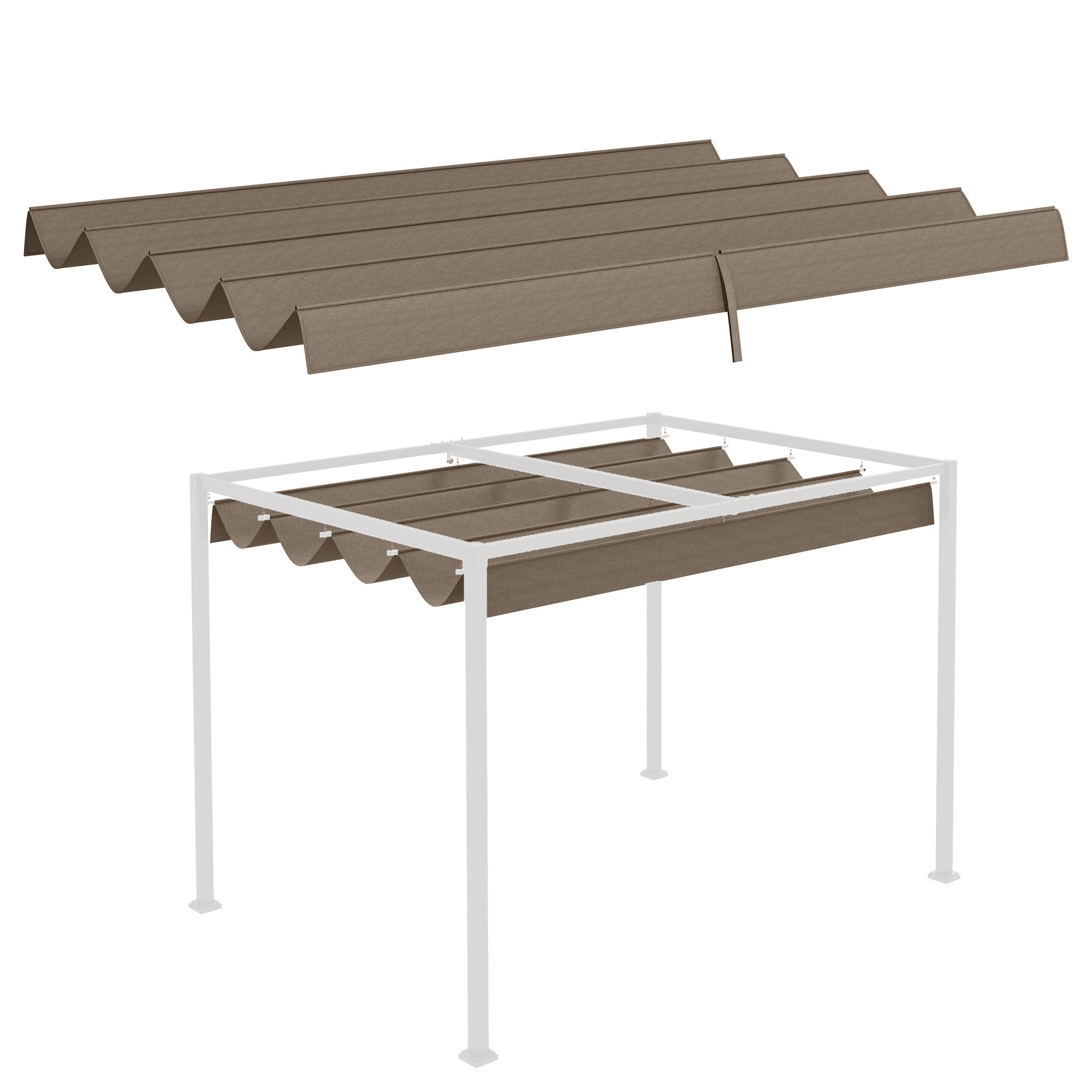 Replacement Canopy for 2.85 x 2 m Pergola, water-repellent retractable Wave Canopy with rain drainage holes, UV protection 30+, winterproof Shade Cover for garden, balcony, terrace, Coffee