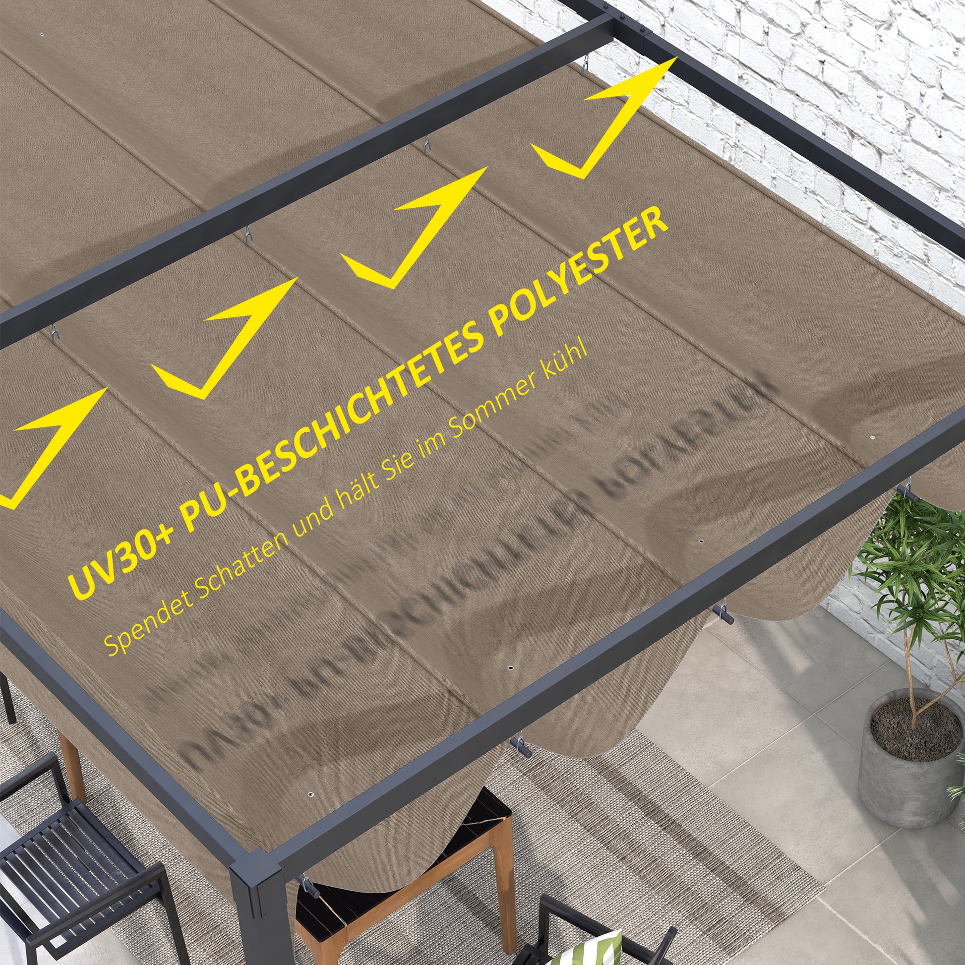 Replacement Canopy for 2.85 x 2 m Pergola, water-repellent retractable Wave Canopy with rain drainage holes, UV protection 30+, winterproof Shade Cover for garden, balcony, terrace, Coffee