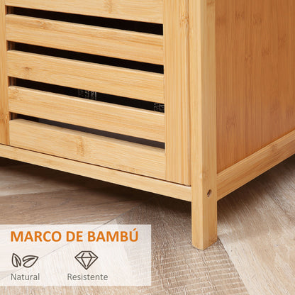 3 Slatted Door Bamboo Sideboard with Shelves for Living Room Dining Room Entryway Natural 100x35x82 cm