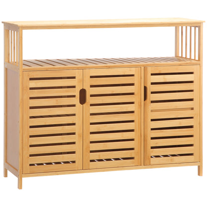 3 Slatted Door Bamboo Sideboard with Shelves for Living Room Dining Room Entryway Natural 100x35x82 cm