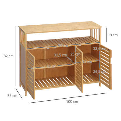 3 Slatted Door Bamboo Sideboard with Shelves for Living Room Dining Room Entryway Natural 100x35x82 cm