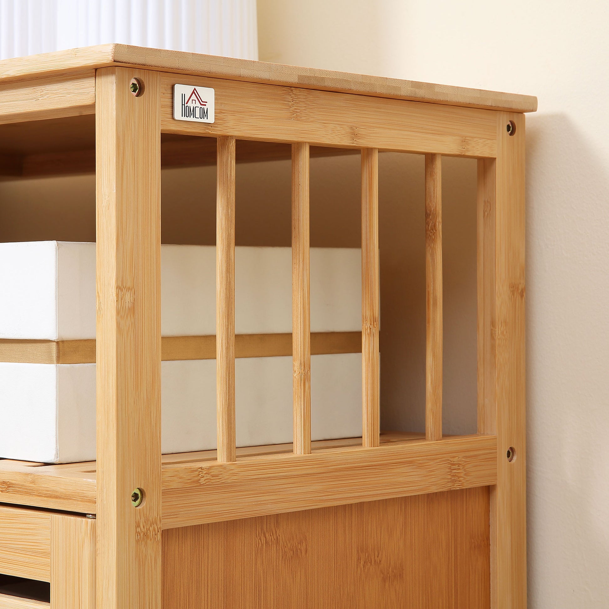 3 Slatted Door Bamboo Sideboard with Shelves for Living Room Dining Room Entryway Natural 100x35x82 cm