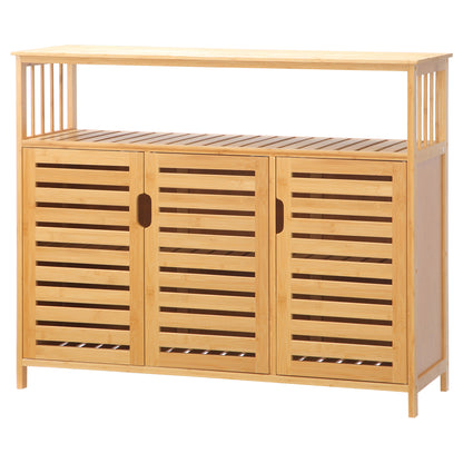 3 Slatted Door Bamboo Sideboard with Shelves for Living Room Dining Room Entryway Natural 100x35x82 cm