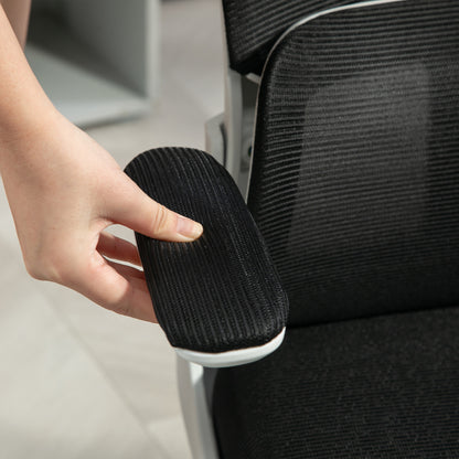 Ergonomic Office Chair with Lumbar Support, Foldable Armrests, Adjustable Headrest, Swivel Tiltable Desk Chair with High Backrest, Height Adjustable Mesh Chair, Black