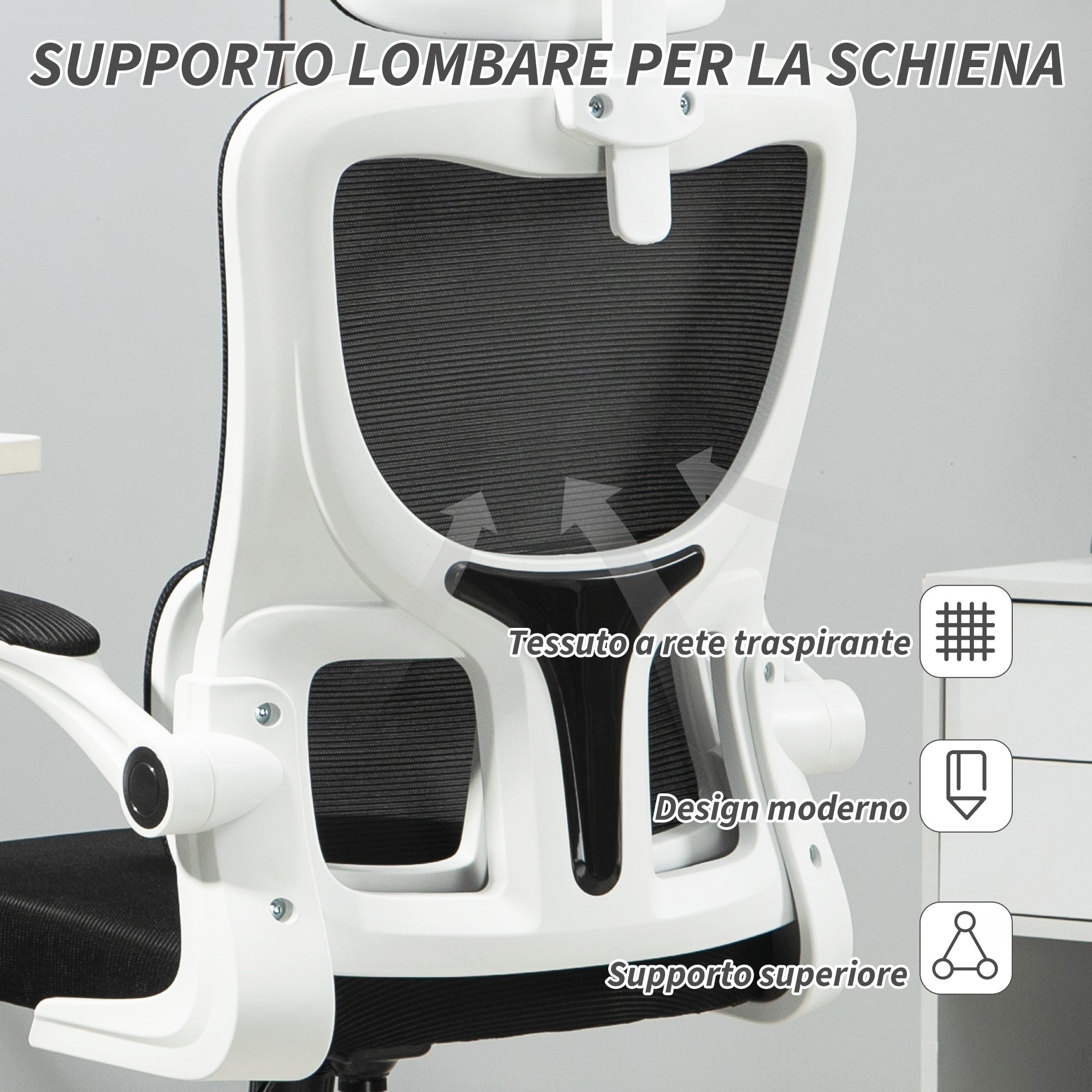 Ergonomic Office Chair with Lumbar Support, Foldable Armrests, Adjustable Headrest, Swivel Tiltable Desk Chair with High Backrest, Height Adjustable Mesh Chair, Black