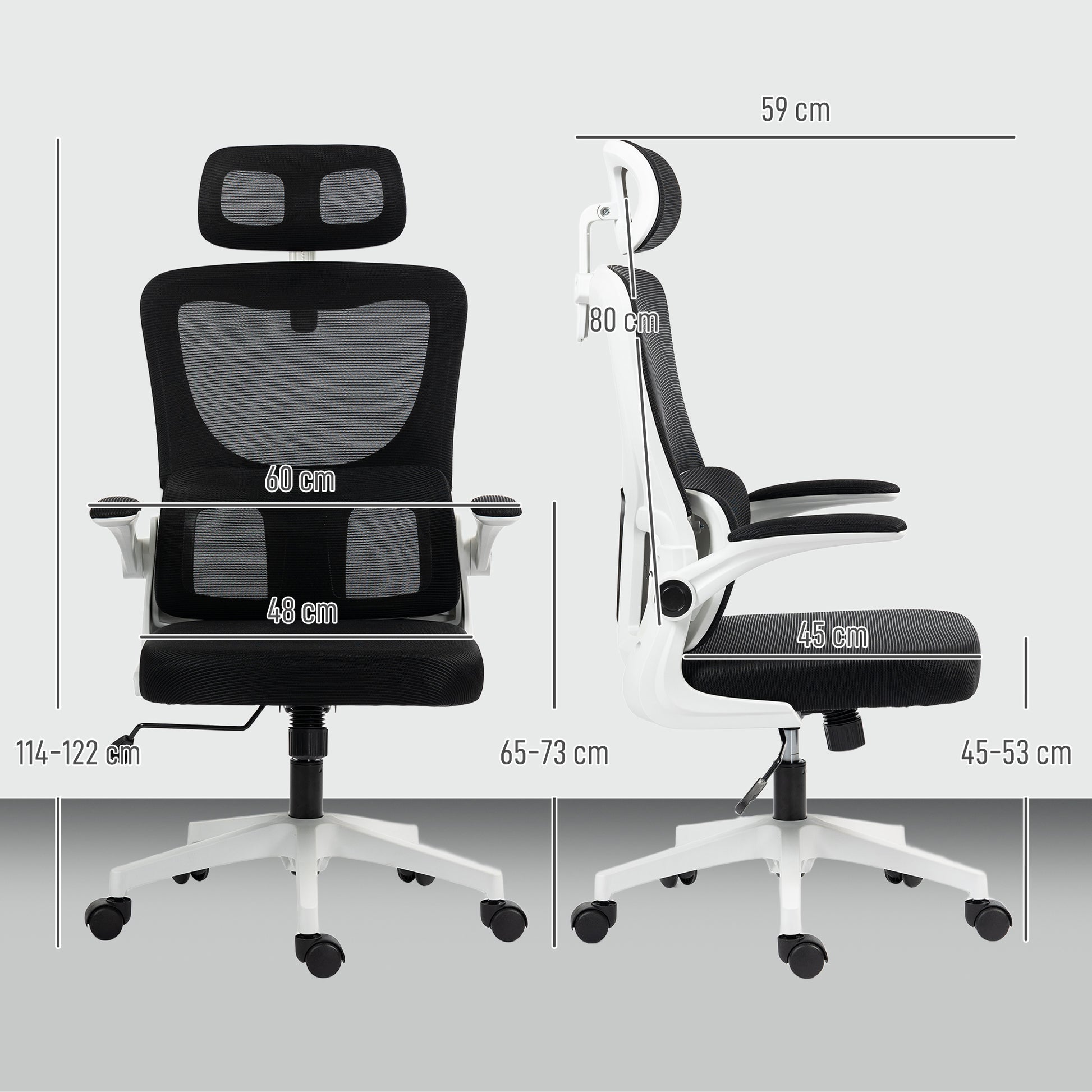 Ergonomic Office Chair with Lumbar Support, Foldable Armrests, Adjustable Headrest, Swivel Tiltable Desk Chair with High Backrest, Height Adjustable Mesh Chair, Black