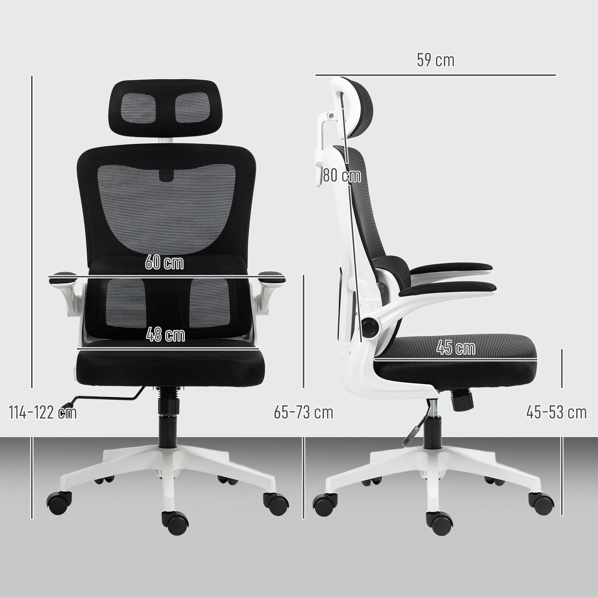 Ergonomic Office Chair with Lumbar Support, Foldable Armrests, Adjustable Headrest, Swivel Tiltable Desk Chair with High Backrest, Height Adjustable Mesh Chair, Black