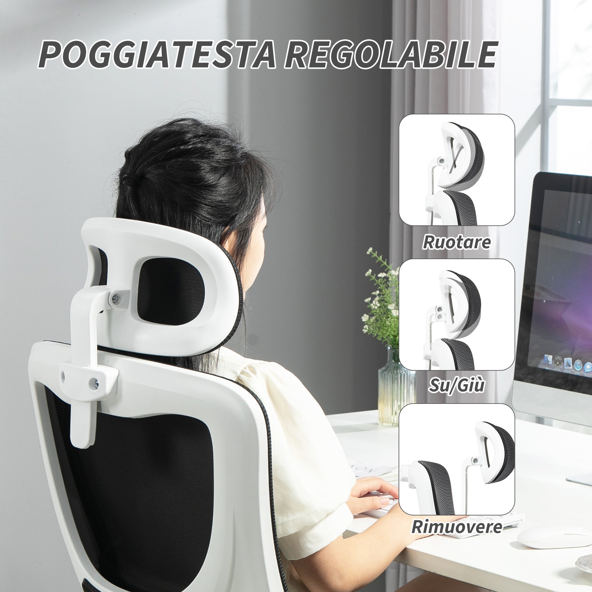 Ergonomic Office Chair with Lumbar Support, Foldable Armrests, Adjustable Headrest, Swivel Tiltable Desk Chair with High Backrest, Height Adjustable Mesh Chair, Black